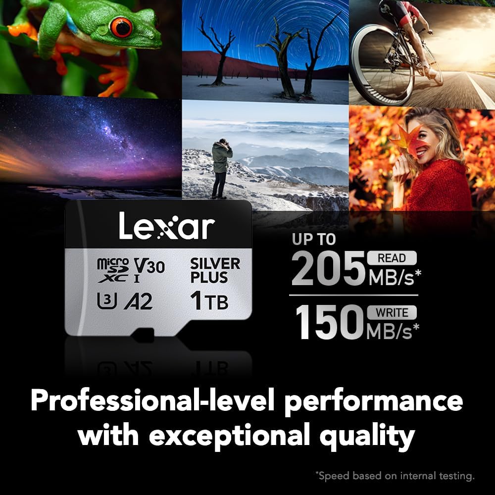 Lexar Professional Silver Plus 1TB microSDXC UHS-I V30 (205MB/s) - DJI Recommended Memory Card